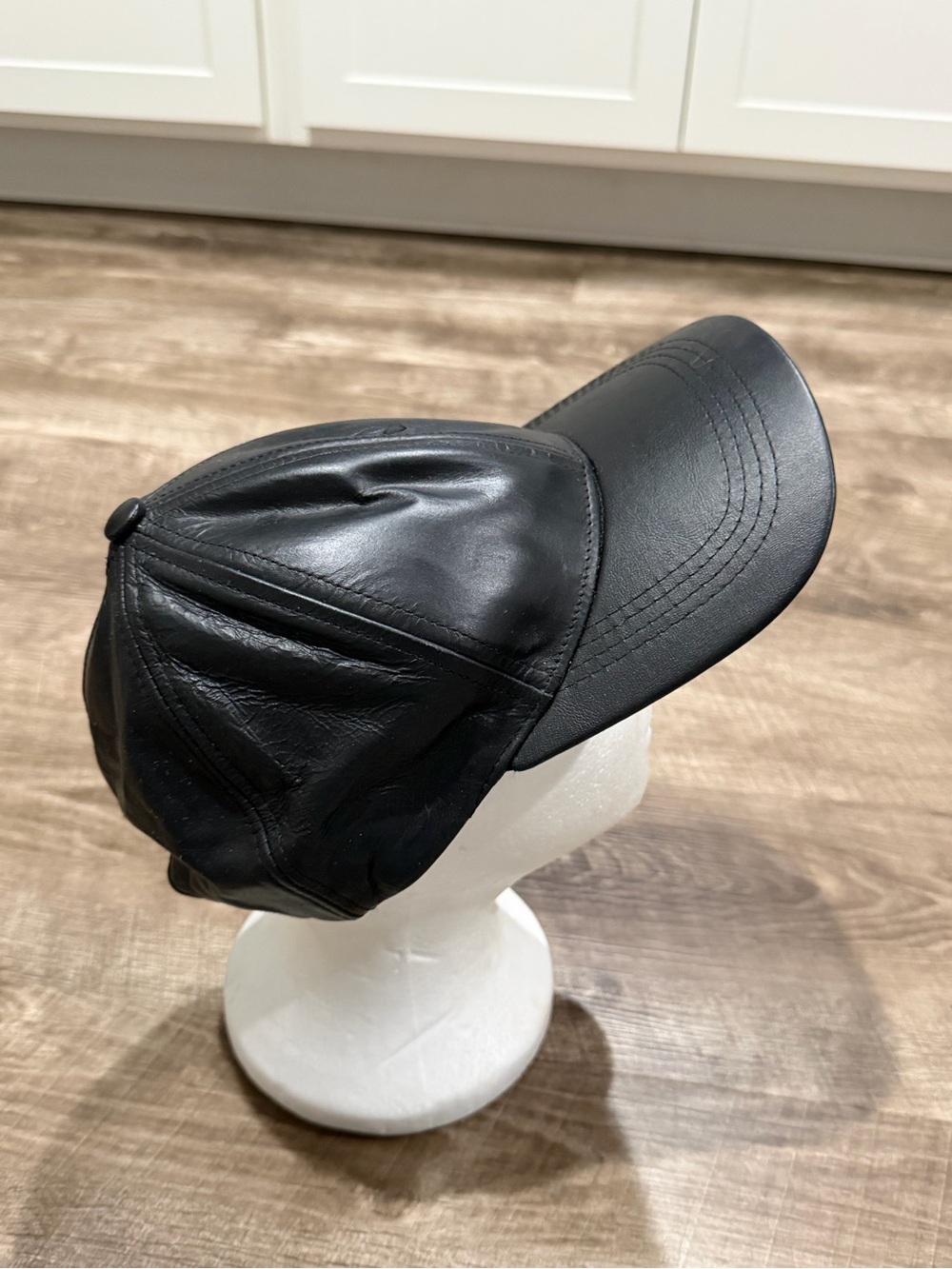 Vintage Black Genuine Leather Baseball Hat Mens Adjustable Made In USA